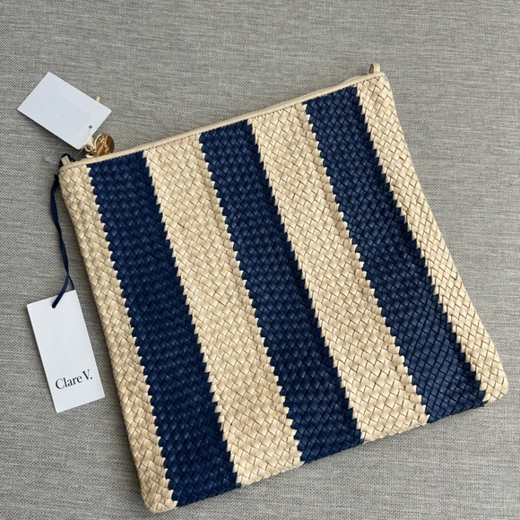 NWT Clare V Foldover Clutch with Tabs in Racing Stripes - Picture 2 of 9